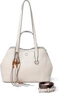 Ladies' genuine leather handbag, equipped with a built-in drawstring pouch and a three-way shoulder strap.