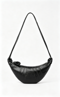 Ladies' soft leather handbag, crescent shaped, with wide shoulder straps.