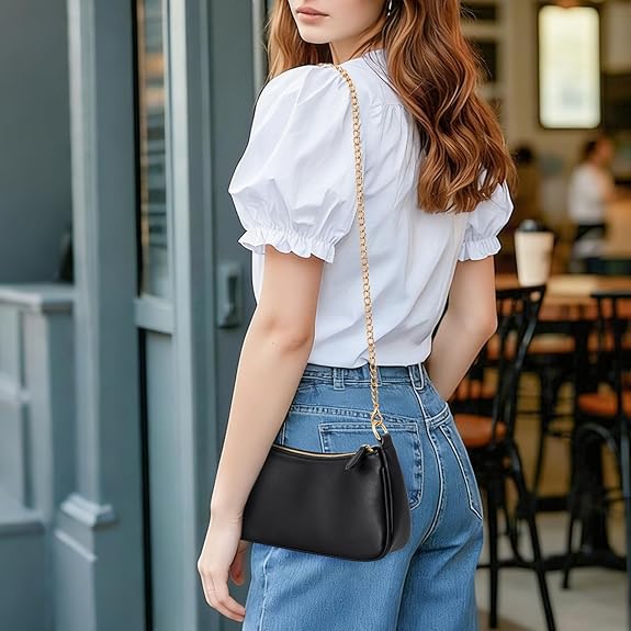 Women's handbag, small leather bag with detachable strap, vintage.